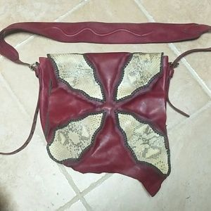 Snake and leather messenger bag